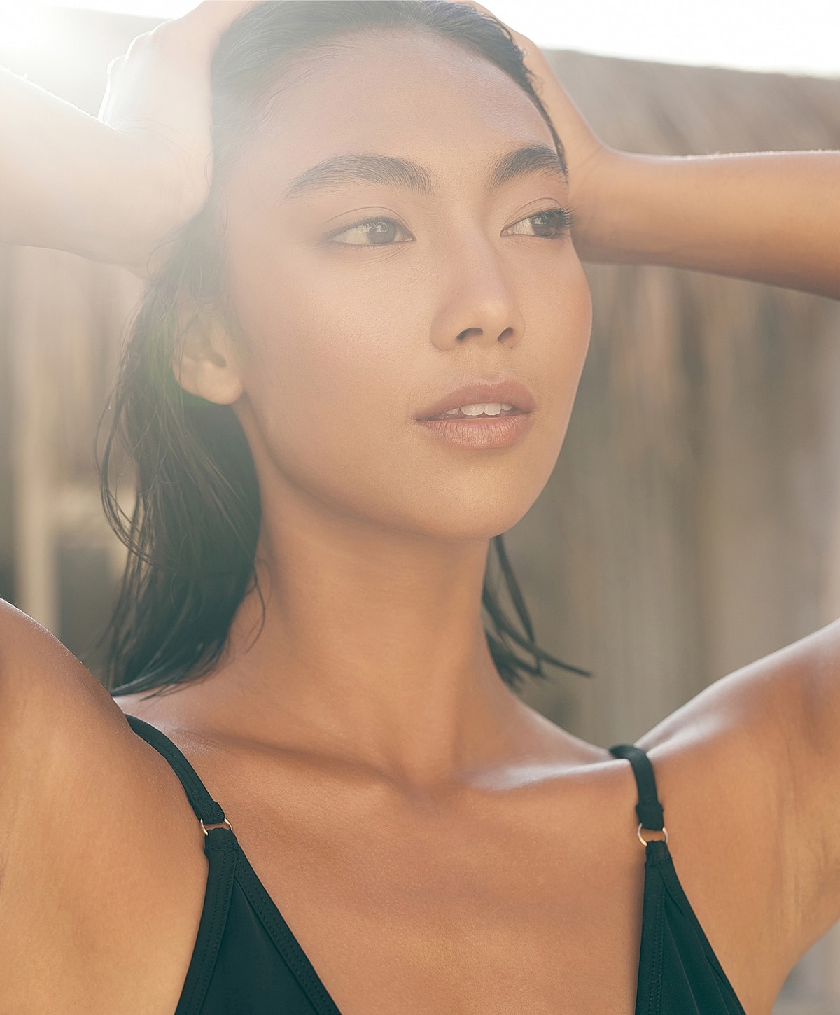 Person with natural beauty in soft sunlight.